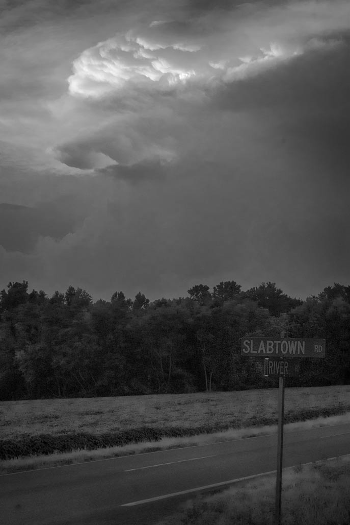 Slabtown Road sign and cloud